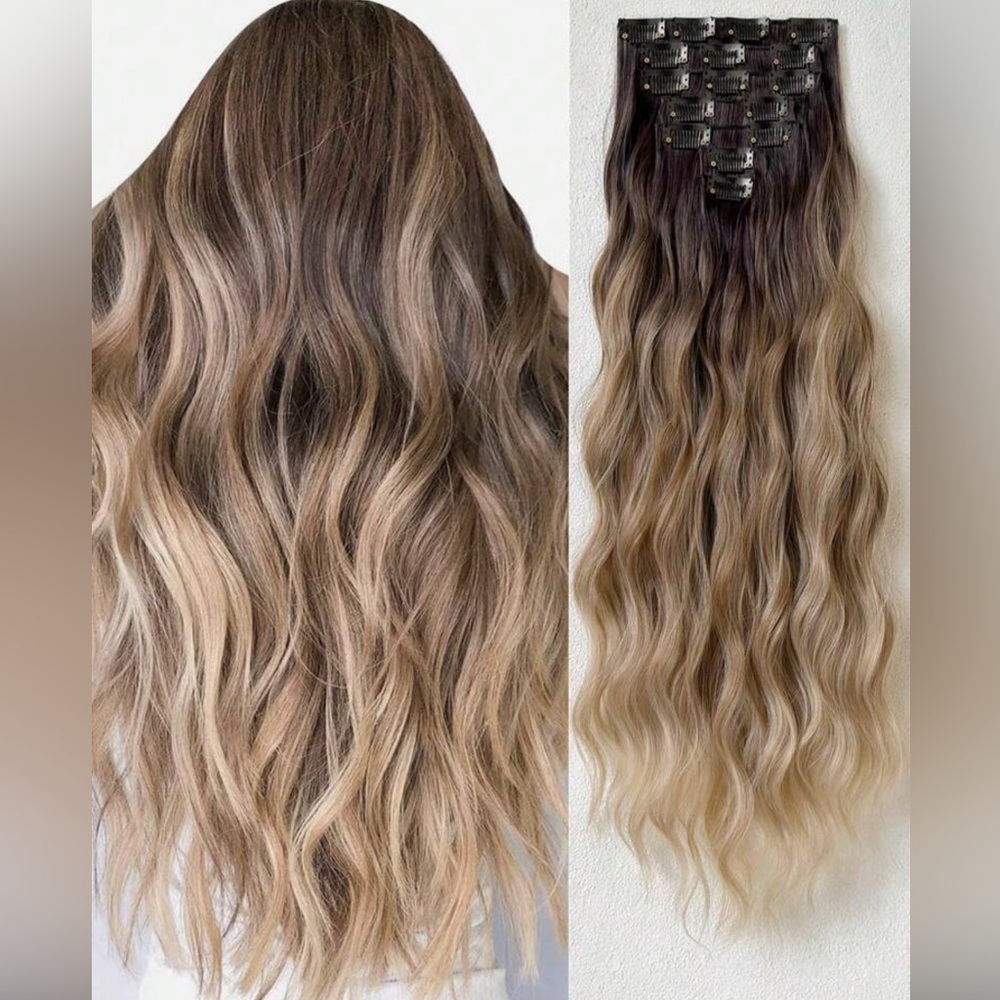 Water  Wave Ash Blonde Ombre‎ Hair Extensions Set